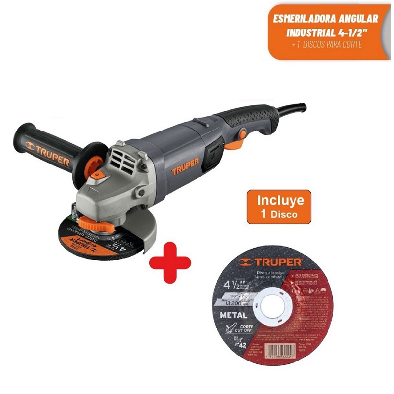 Esmeriladora Angular de 4 1/2" Calidad Industrial Uso Rudo y Continuo de 1250W ESMA-4512N Truper Cortar Desbastar Cortadora Pulidora