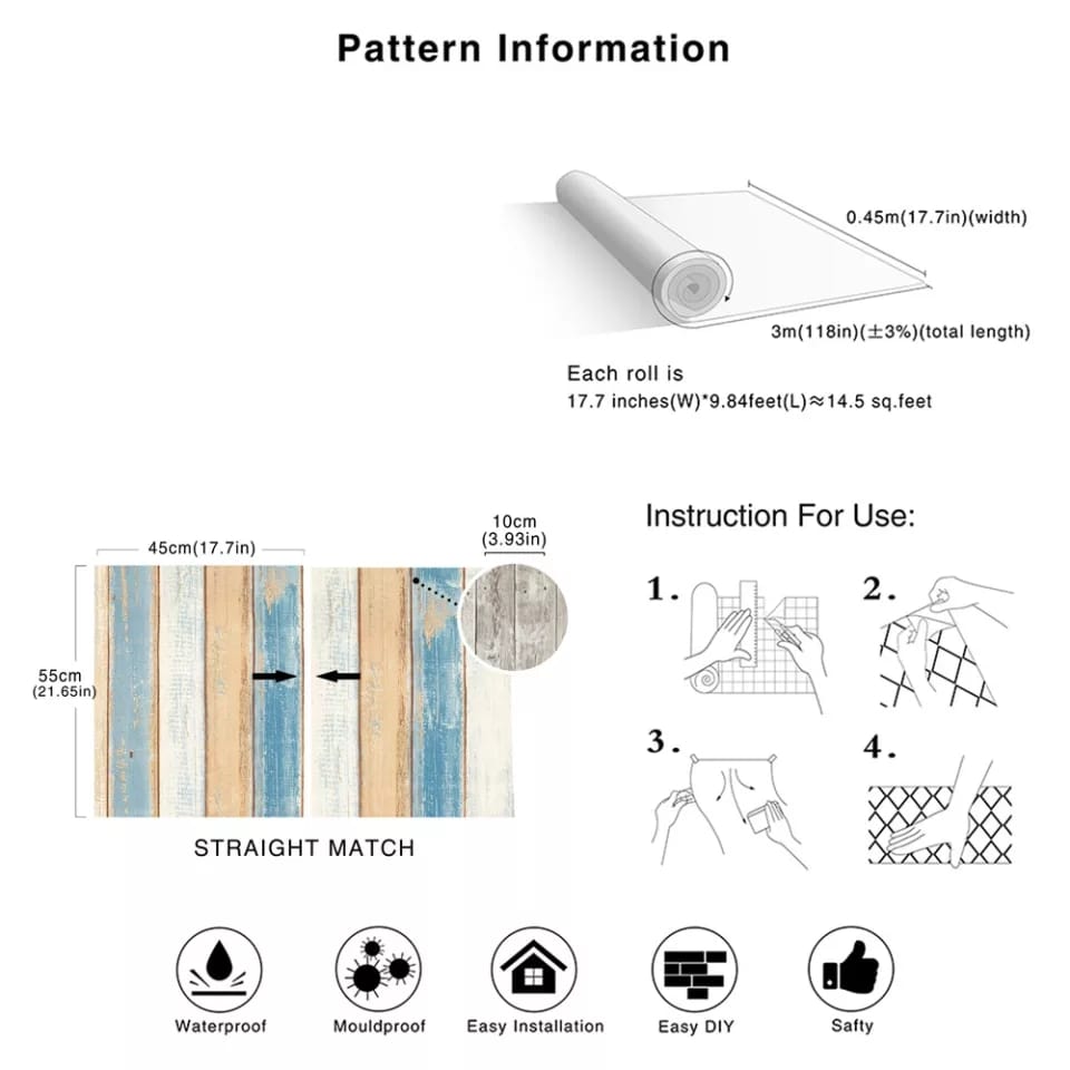 Papel Tapiz Con Adhesivo Vinil Madera Vintage 10 M De Largo