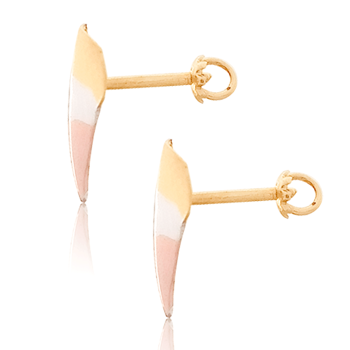 Broquel Arete Gemelo Oro 18k Laminado #553 256-305 Forma Pluma 1.1 cm largo 0.6 cm ancho