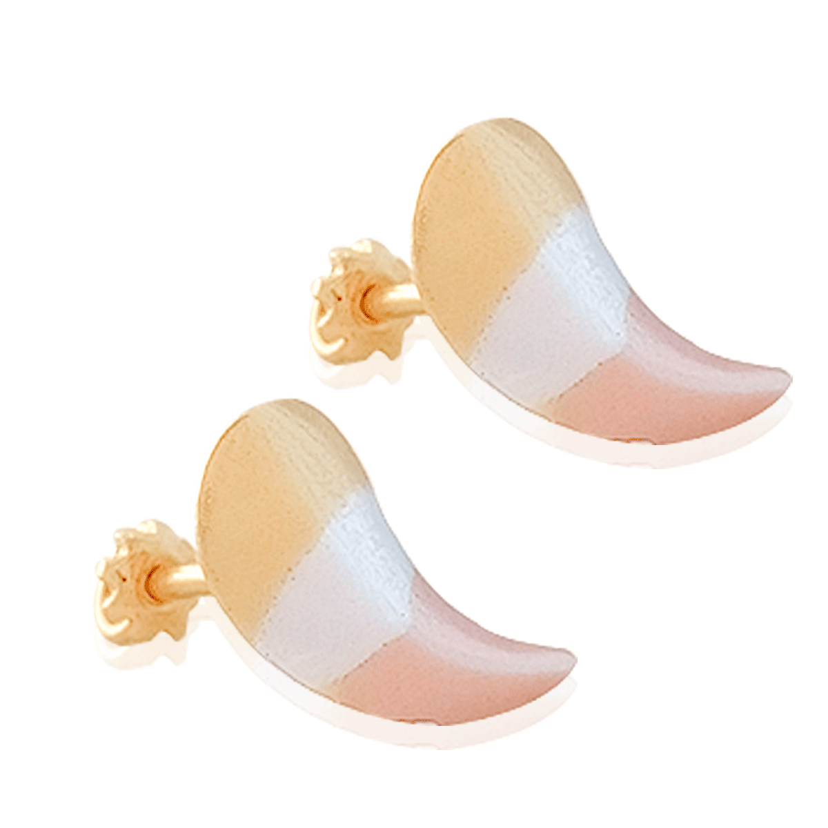 Broquel Arete Gemelo Oro 18k Laminado #553 256-305 Forma Pluma 1.1 cm largo 0.6 cm ancho