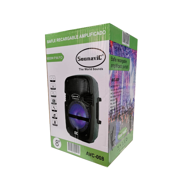 Bocina 8 Pulgadas Marca Sounavic Negro Incluye Mic Alambrico