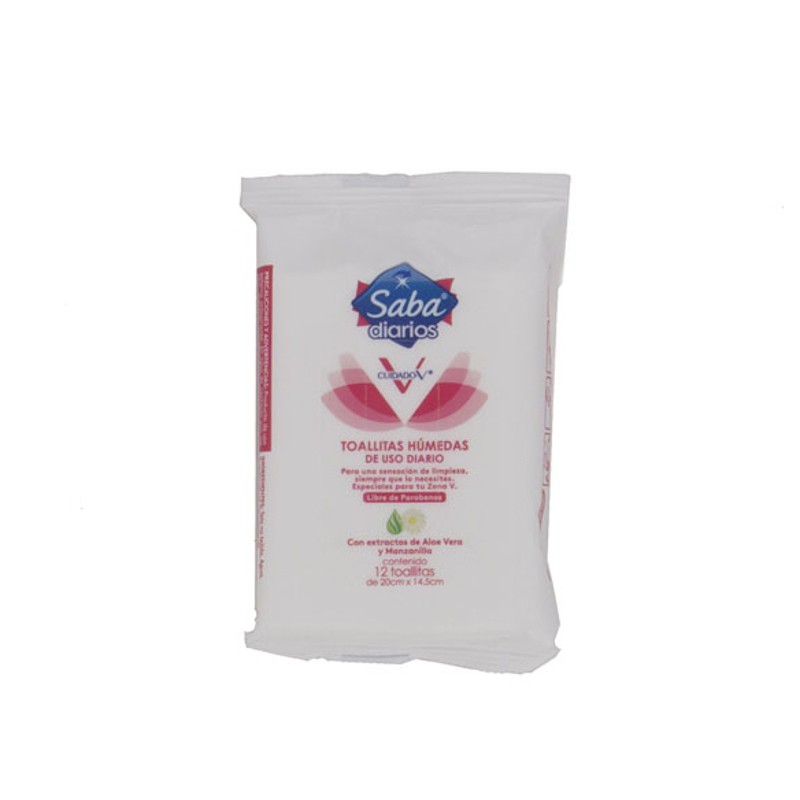 Toallitas Húmedas Íntimas, De uso Diario Saba, Cont. 12 Toallitas (3 piezas)