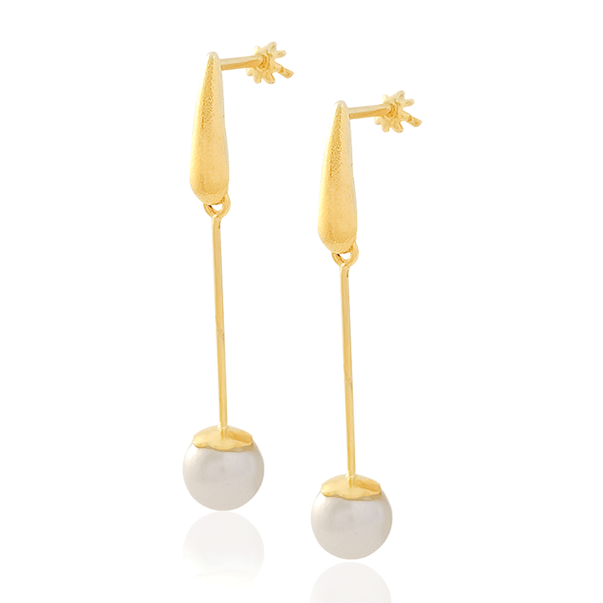 Aretes broquel en oro 18k laminado #937 306-381 tipo largo con una perla colgando con medidas de 0.4 mm perla , 2 cm de alto y 1 cm de profundidad.