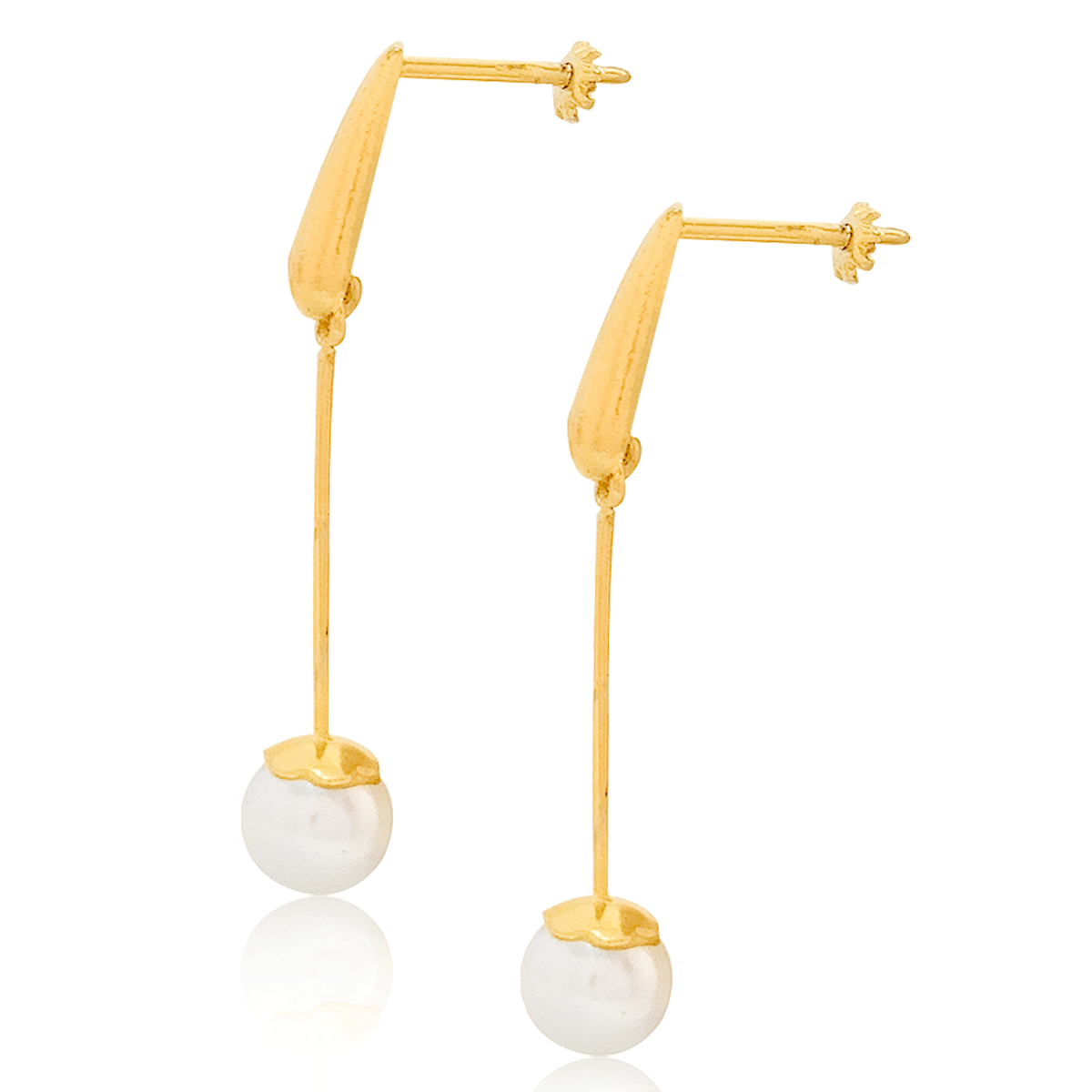 Aretes broquel en oro 18k laminado #937 306-381 tipo largo con una perla colgando con medidas de 0.4 mm perla , 2 cm de alto y 1 cm de profundidad.