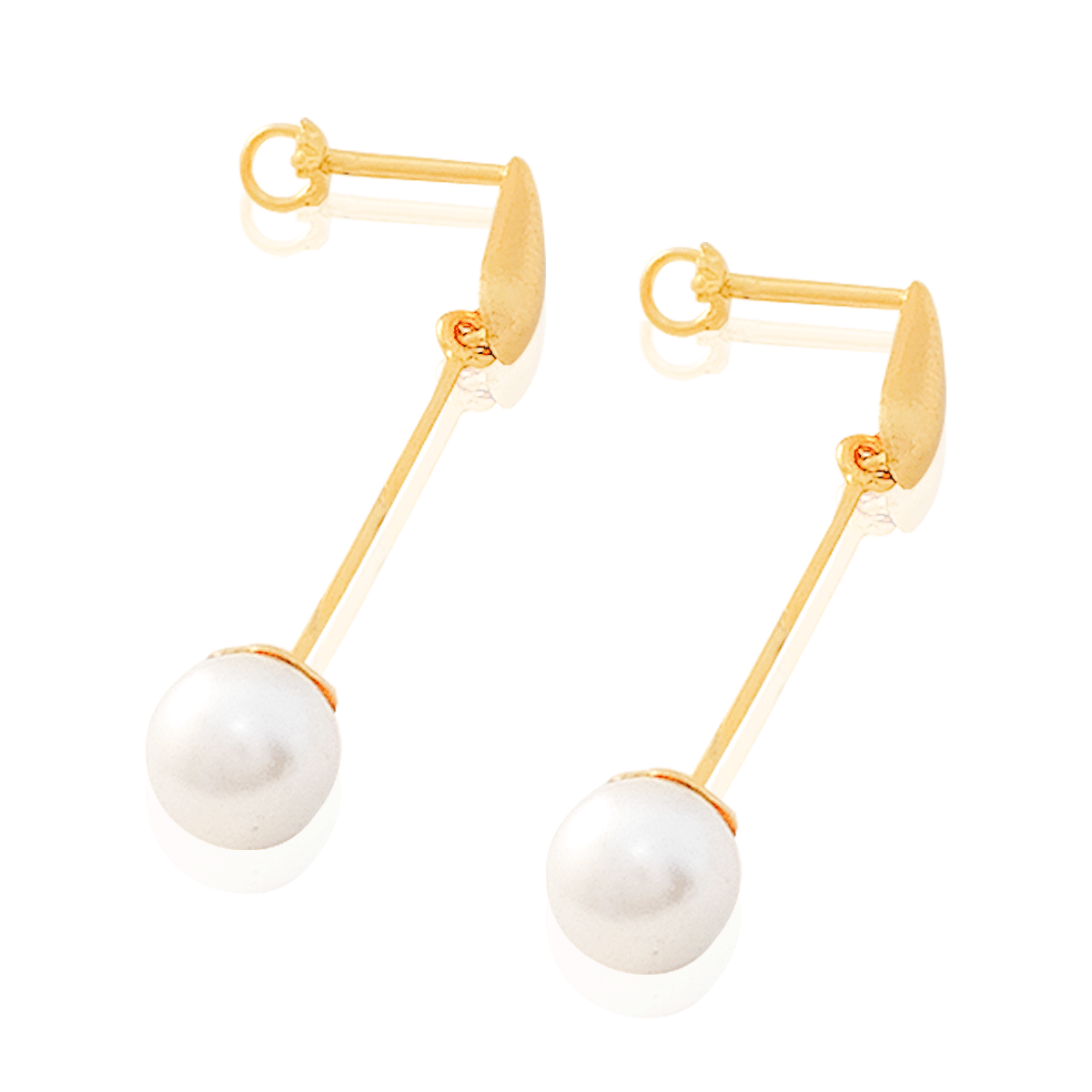 Aretes broquel en oro 18k laminado #937 306-381 tipo largo con una perla colgando con medidas de 0.4 mm perla , 2 cm de alto y 1 cm de profundidad.