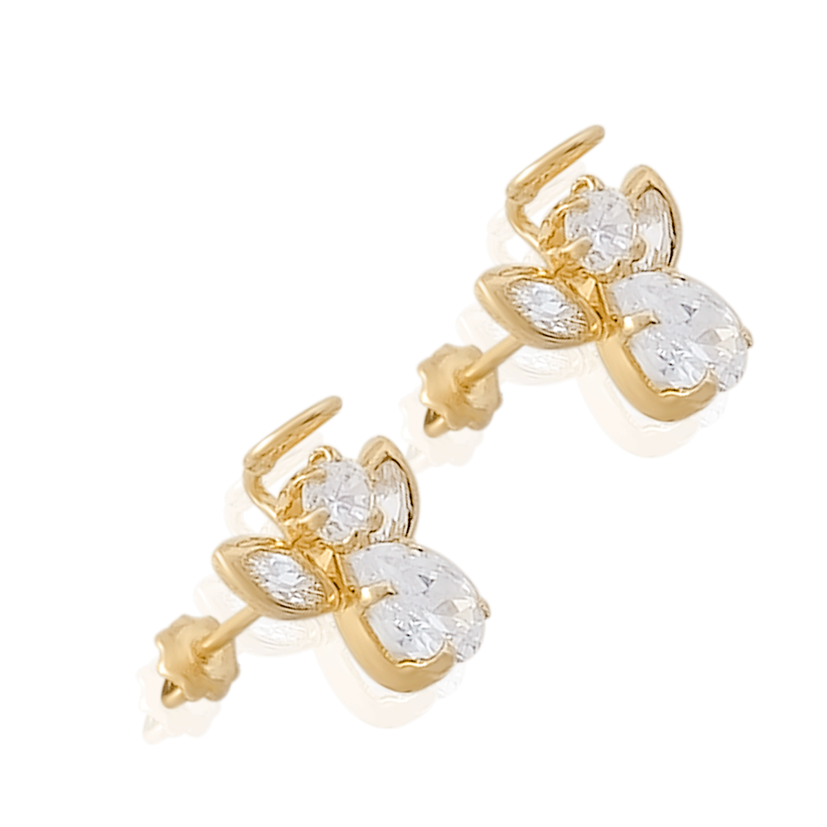 Aretes broquel en oro 18k laminado #913 en forma de angelitos con medidas de 0.8 de ancho , 1.1 cm de alto y 1 cm de profundidad.