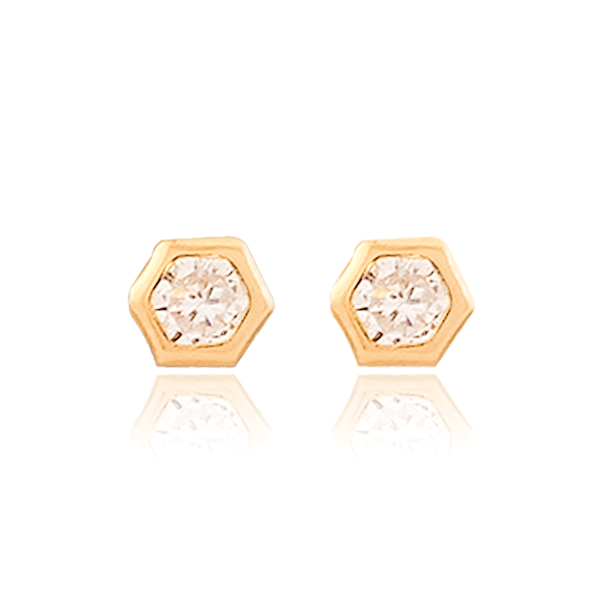 Aretes broquel en oro 18k laminado #749 057-093 con cristal forma de hexágono con medidas de 0.4 de alto , 0.4 de ancho y 1 cm de profundidad.
