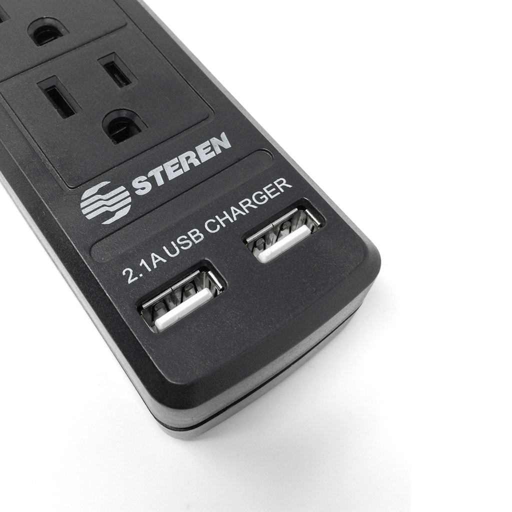 Barra Multicontacto de 6 Entradas Verticales y 2 Puertos de Carga USB Steren 905-3005