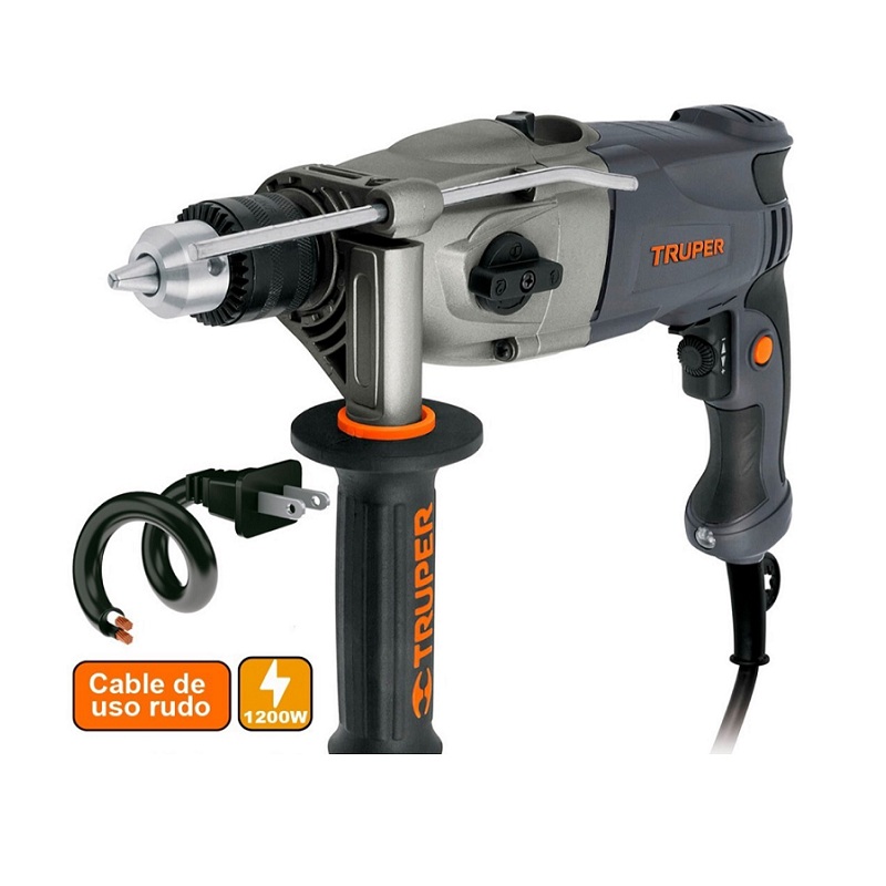 Rotomartillo-Taladro 1/2", industrial, 1200 W perforación en concreto, madera y metal ROTO-1/2NX2 TRUPER