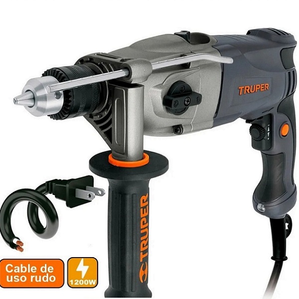 Rotomartillo-Taladro 1/2", industrial, 1200 W perforación en concreto, madera y metal ROTO-1/2NX2 TRUPER