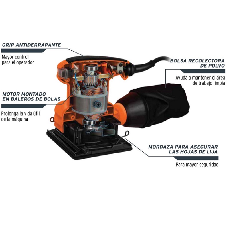 Lijadora orbital, 1/4 hoja, profesional, 200 W Portátil-Desbaste, Lijado y Pulido  LIOR-1/4A2 TRUPER