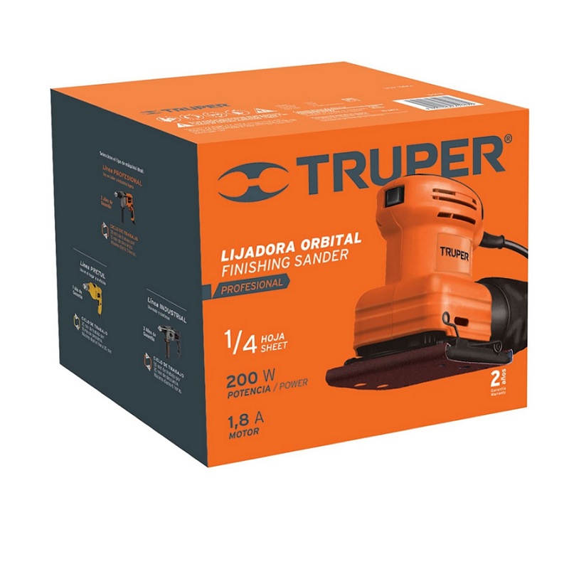 Lijadora orbital, 1/4 hoja, profesional, 200 W Portátil-Desbaste, Lijado y Pulido  LIOR-1/4A2 TRUPER