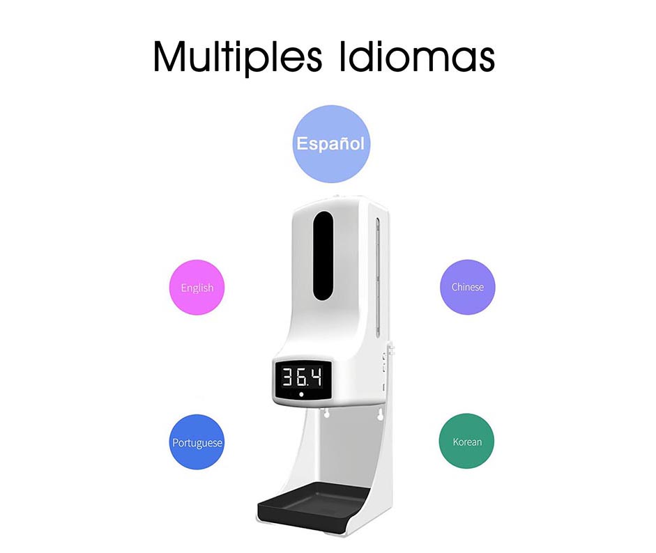 K9 Pro (delta) 2021 Original + Nuevo Termometro Dispensador Gel y Liquido Recargable Portatil Sanitizante Automático sin Contacto, Proteccion Antibacterial Base Escritorio, Tripie o Pared, Casa, Oficina, Plazas Comerciales, Tiendas, Fabricas, Hoteles, Restaurantes