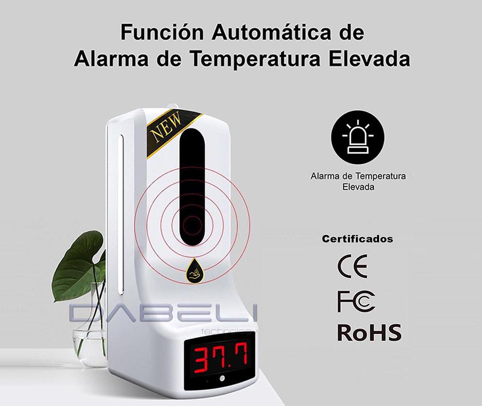 K9 Pro (delta) 2021 Original + Nuevo Termometro Dispensador Gel y Liquido Recargable Portatil Sanitizante Automático sin Contacto, Proteccion Antibacterial Base Escritorio, Tripie o Pared, Casa, Oficina, Plazas Comerciales, Tiendas, Fabricas, Hoteles, Restaurantes