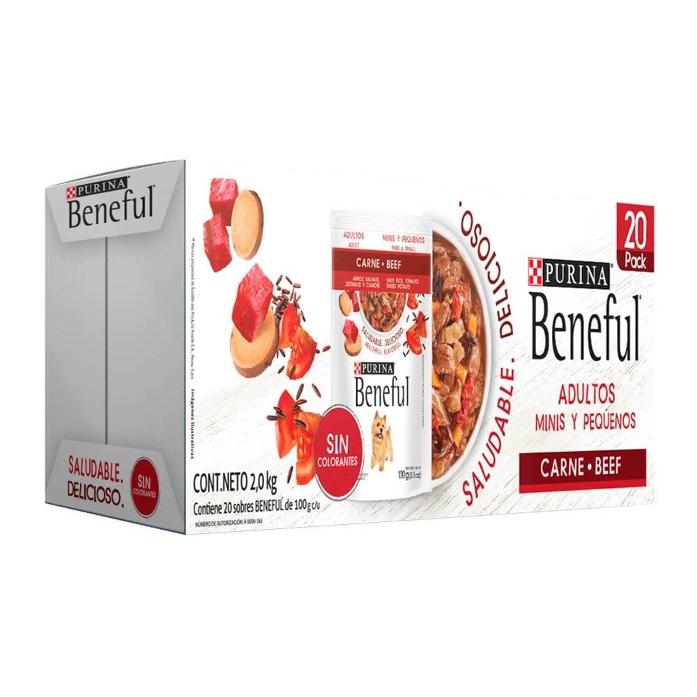 Alimento para Perro Purina Beneful Carne Adulto Minis y Pequeños 20 pzas de 100 gr c/u