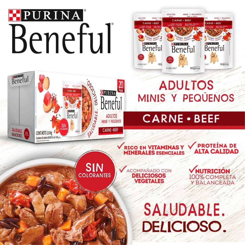Alimento para Perro Purina Beneful Carne Adulto Minis y Pequeños 20 pzas de 100 gr c/u