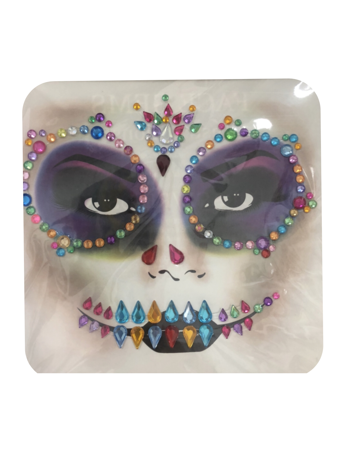 Gemas Faciales Calavera/Pegatina Halloween Tatuajes Faciales Temporales Diamantes de Imitación 2 plantillas