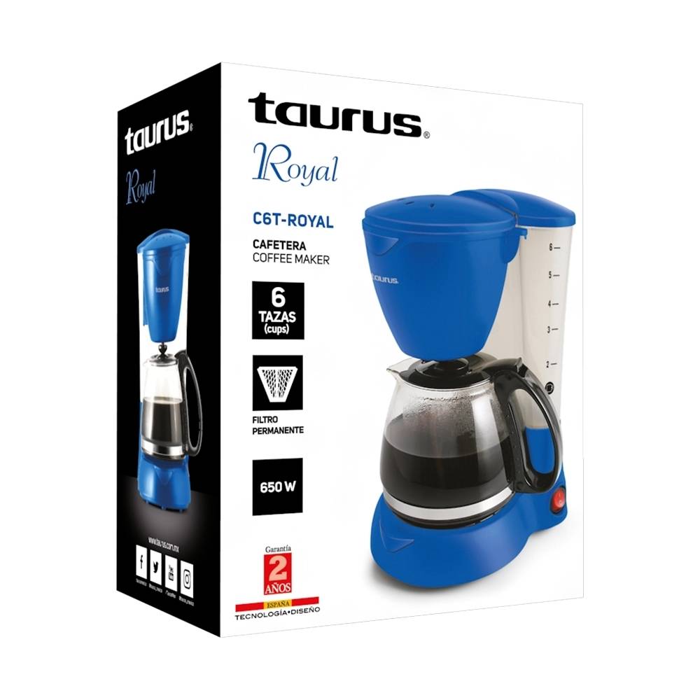 Cafetera Taurus Royal Con Filtro Permanente Color Azul Rinde 6 Tazas 650 W Nuevo