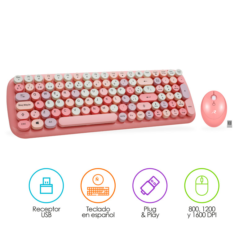 Teclado y Mouse Inalámbrico Retro Vintage con Receptor USB Redlemon