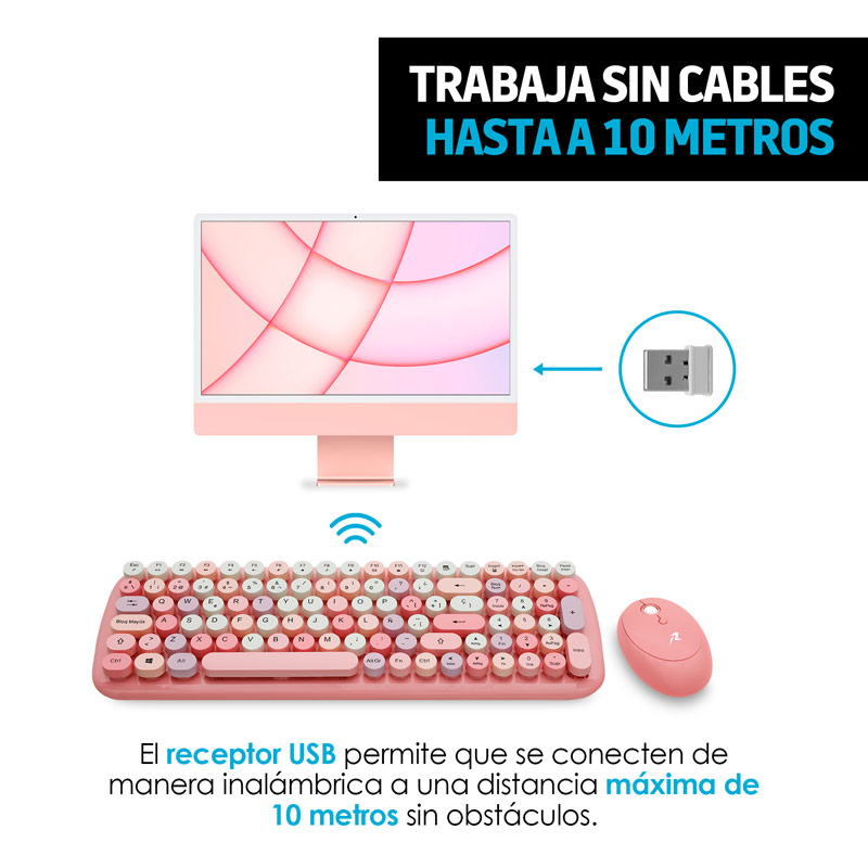 Teclado y Mouse Inalámbrico Retro Vintage con Receptor USB Redlemon