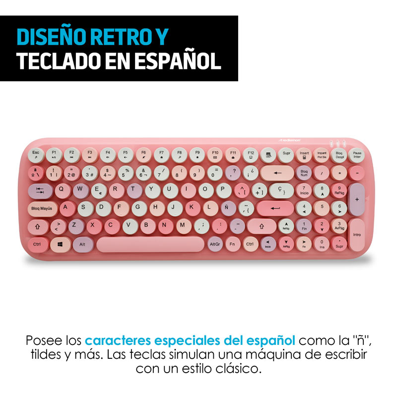 Teclado y Mouse Inalámbrico Retro Vintage con Receptor USB Redlemon