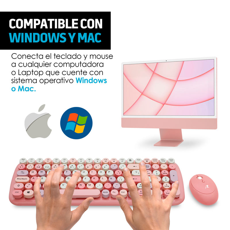 Teclado y Mouse Inalámbrico Retro Vintage con Receptor USB Redlemon