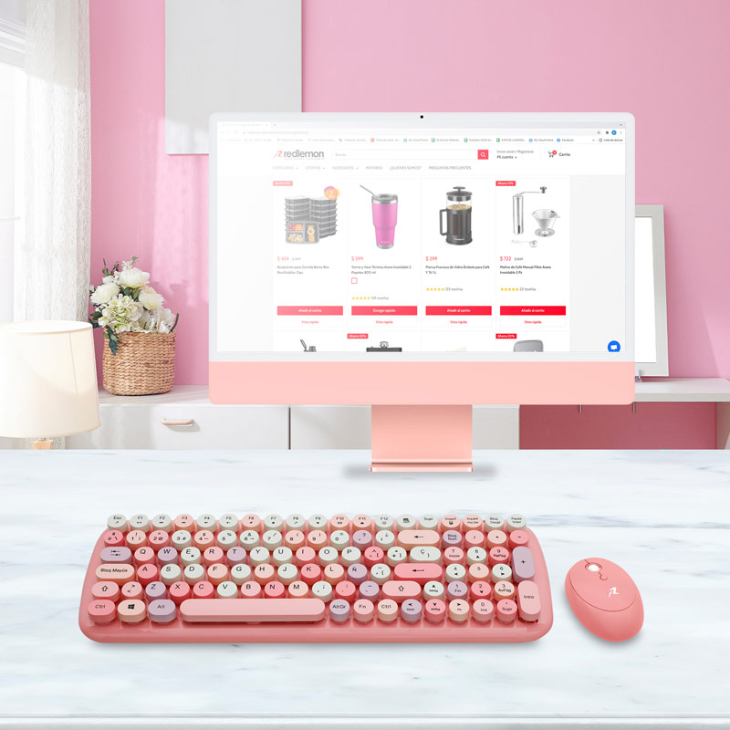 Teclado y Mouse Inalámbrico Retro Vintage con Receptor USB Redlemon