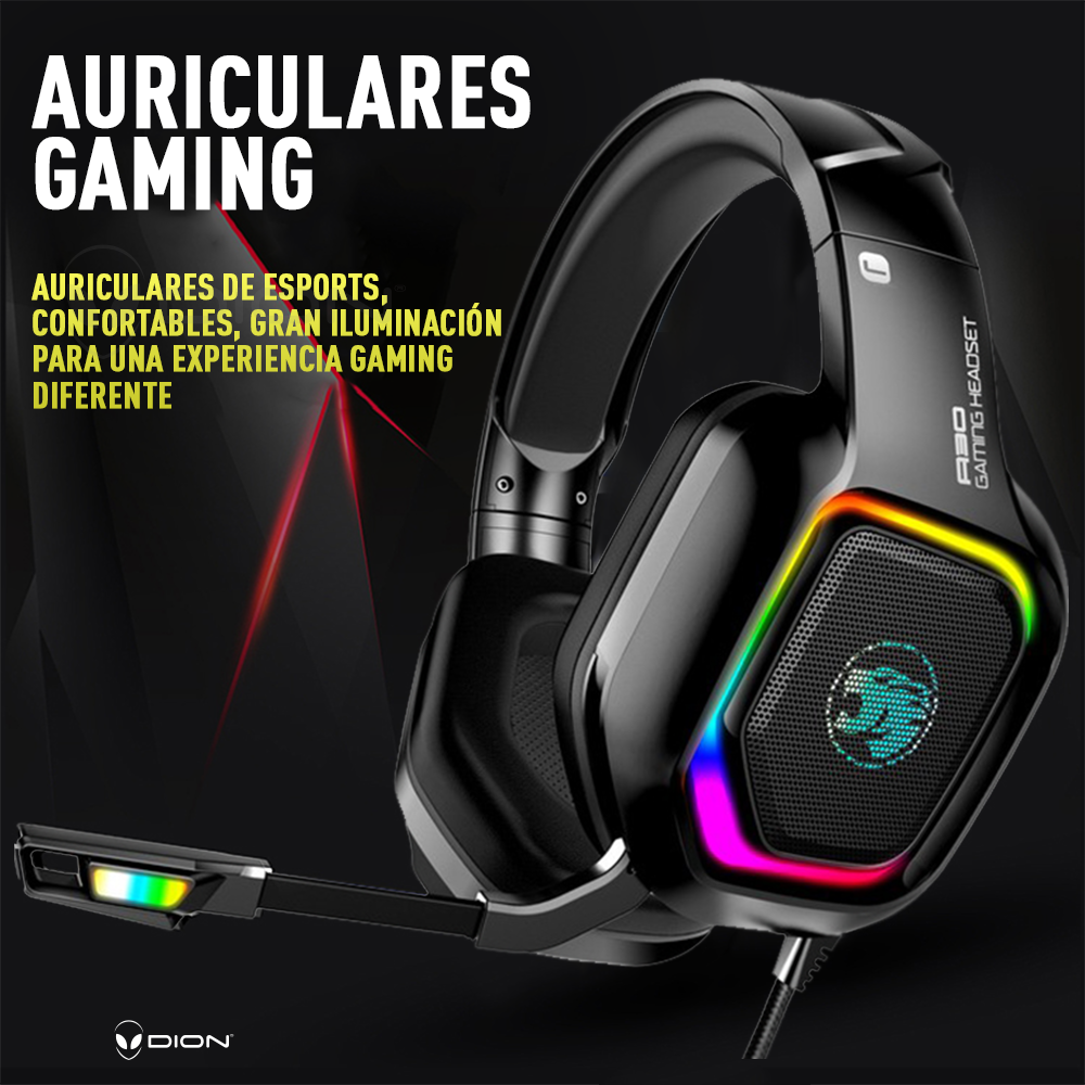 Audifonos Gamer Headset Gaming con Microfono Jack 3.5mm + USB para Iluminacion RGB Compatible PC Consolas Tablet celulares Color Negro