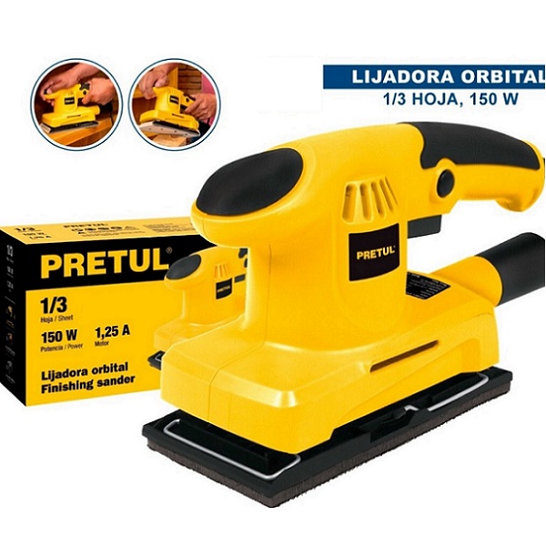 Lijadora orbital, 1/3 hoja, 150 W, Pretul -Incluye Lija y Adaptador para aspiradora LIOR-1/3P3 PRETUL