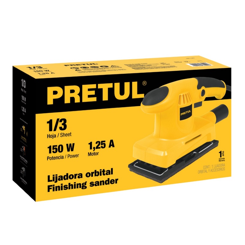Lijadora orbital, 1/3 hoja, 150 W, Pretul -Incluye Lija y Adaptador para aspiradora LIOR-1/3P3 PRETUL