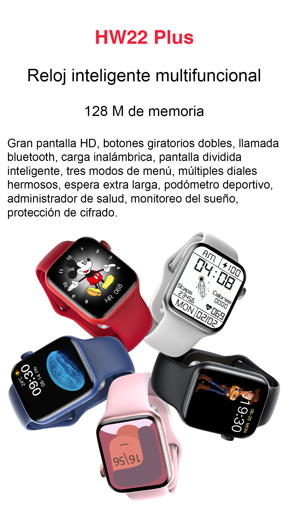 Reloj inteligente IWO Serie 6, llamadas Bluetooth, control del ritmo cardíaco, Medición de temperatura, Mide la oxigenación de la sangre, Carga inalámbrica, compatible con iPhone Y Android.