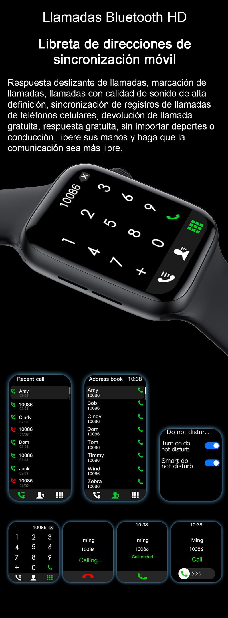 Reloj inteligente IWO Serie 6, llamadas Bluetooth, control del ritmo cardíaco, Medición de temperatura, Mide la oxigenación de la sangre, Carga inalámbrica, compatible con iPhone Y Android.