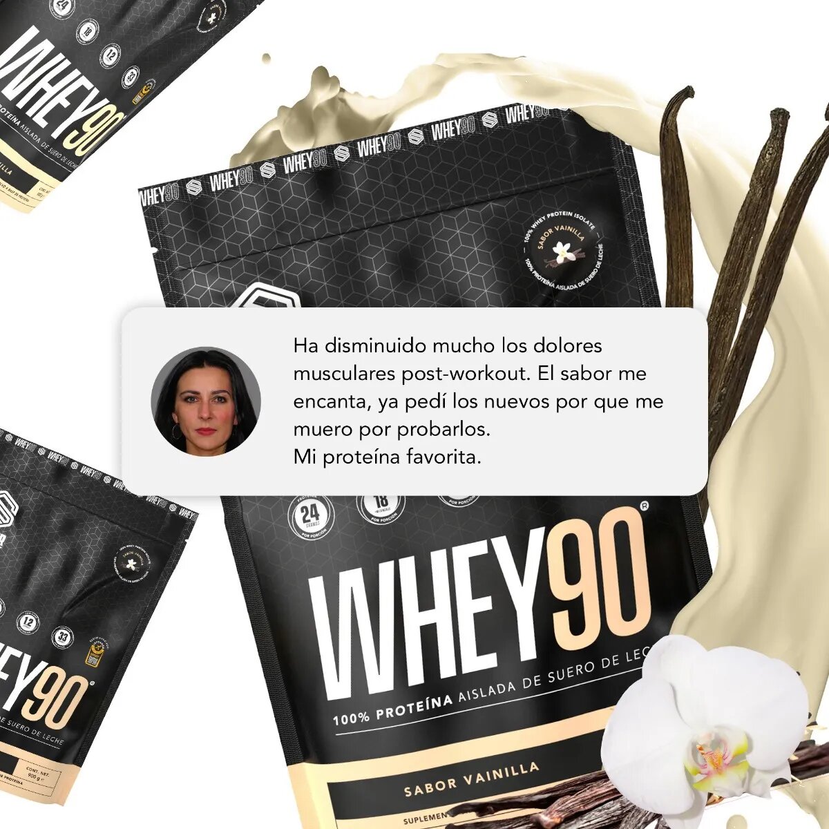 Proteína Whey 90 SS, proteína aislada en polvo, 31 porciones, Sabor vainilla, 900g