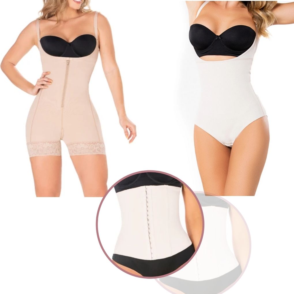 Fajas Colombianas Set De 3 Piezas Faja Enterizo Short Realce Gluteos Mas Body Tipo Calzon Control Abdomen Y De Regalo Cinturilla Efecto Termoreductor