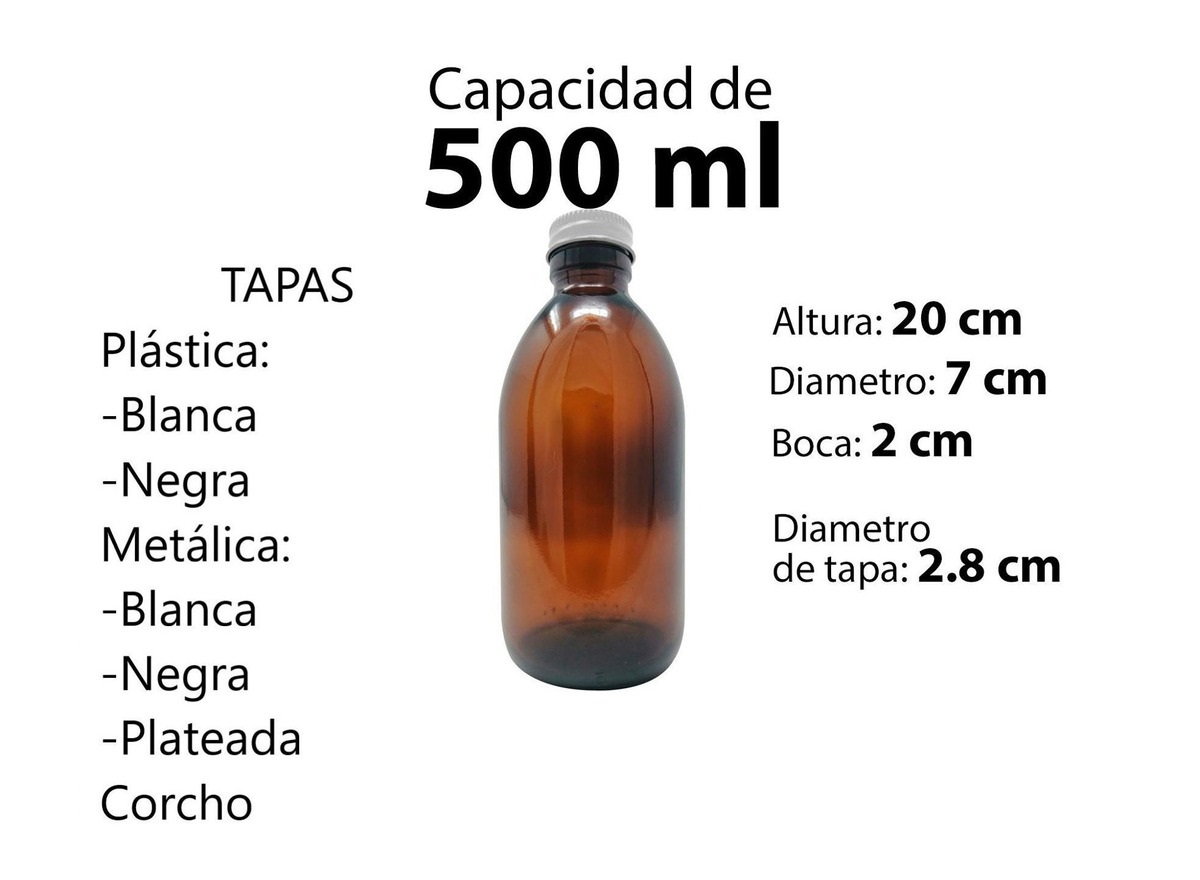 Frasco De Vidrio Ambar 500 Ml 5 Pz Tapa Blanca