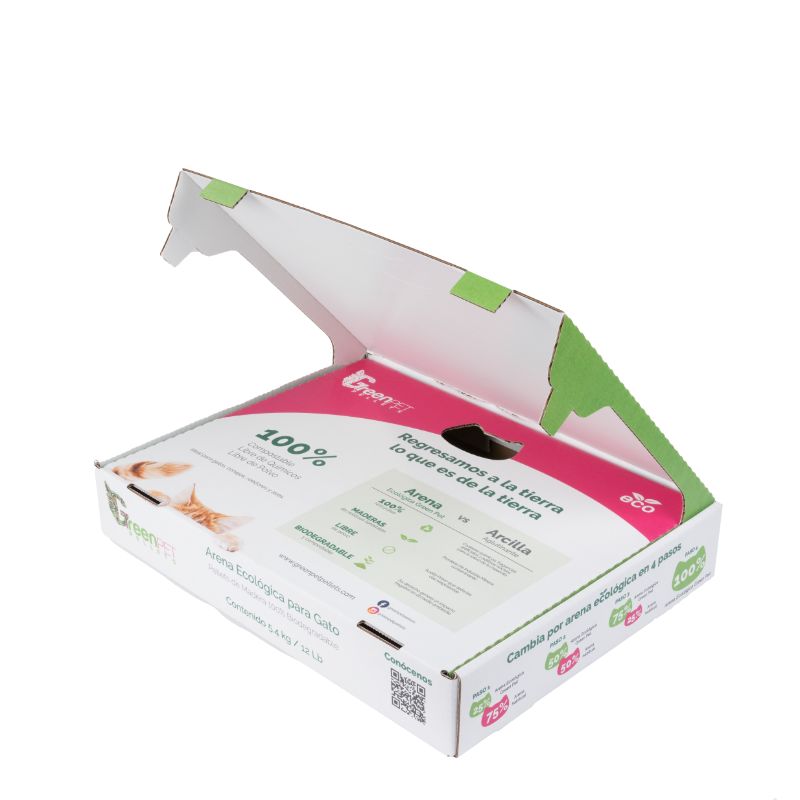 Green Pet: Arena Ecológica para Gatos. 5.4kg. Caja que se transforma en Casita. Elimina el Olor, Absorción Total, 100% Madera, Biodegradable.