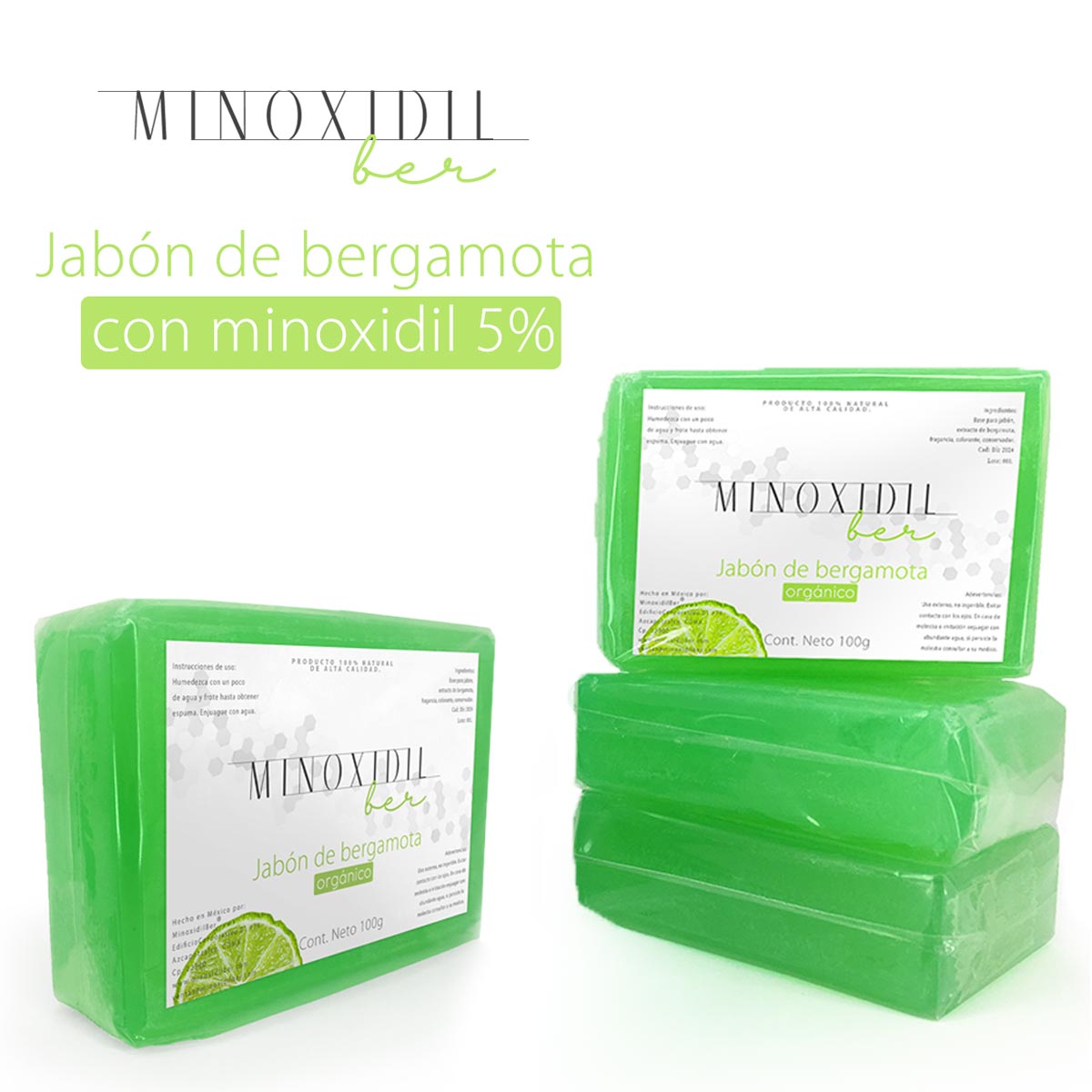 Jabón De Bergamota Con Minoxidil 5% 100g Minoxidilber®