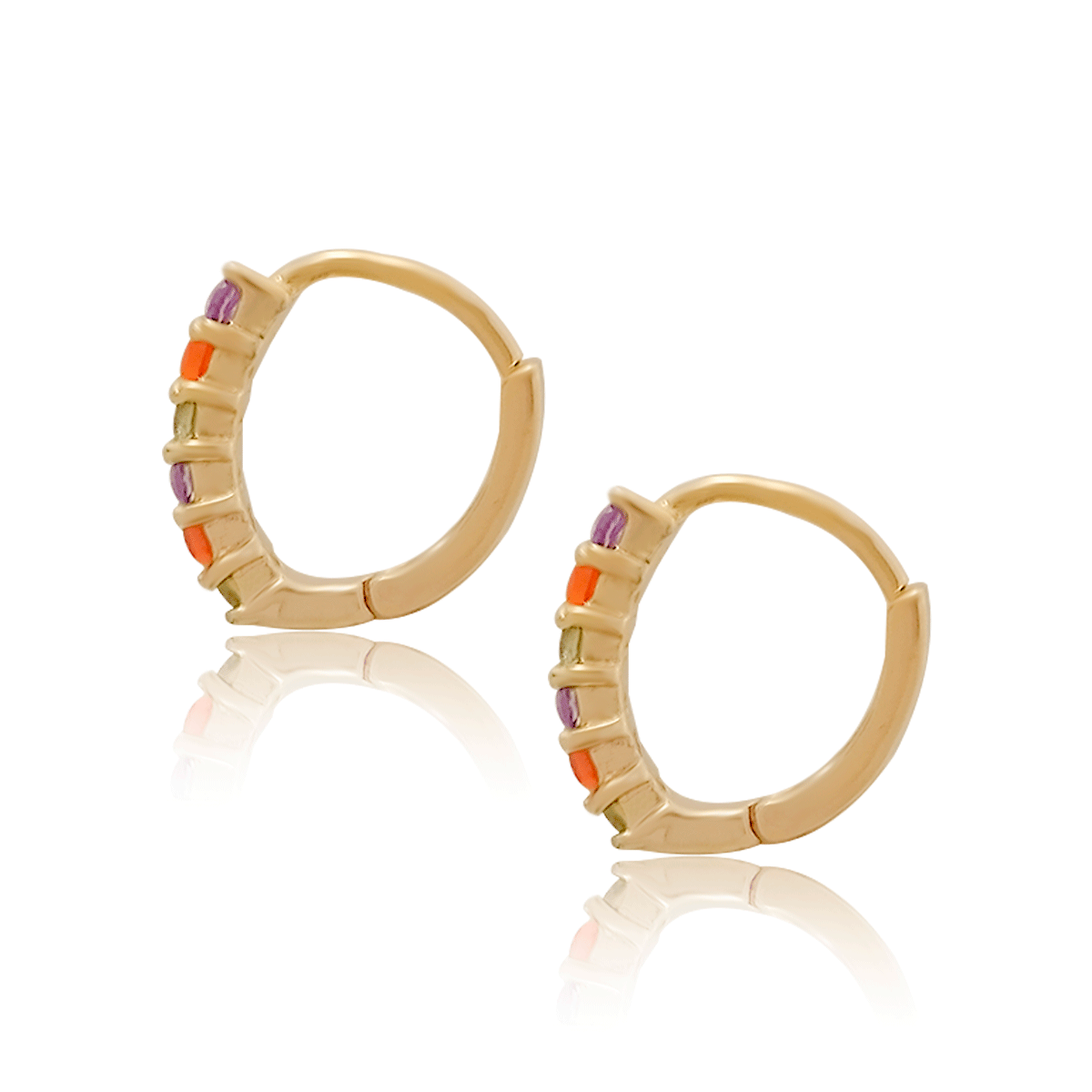 Arracadas Oro 18k Laminado #331 Canasta Piedras de colores Circonia Largo 1 cm Ancho 1 cm
