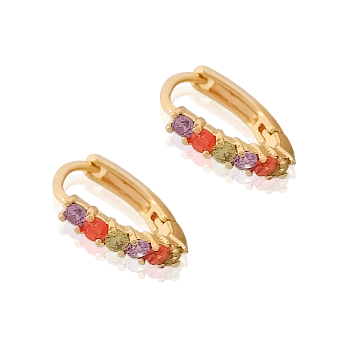 Arracadas Oro 18k Laminado #331 Canasta Piedras de colores Circonia Largo 1 cm Ancho 1 cm