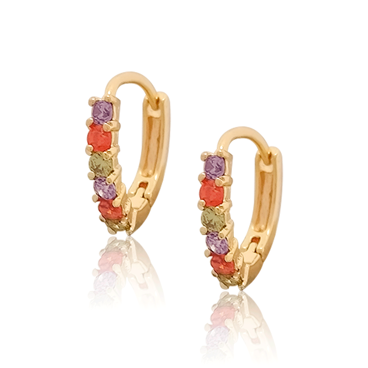 Arracadas Oro 18k Laminado #331 Canasta Piedras de colores Circonia Largo 1 cm Ancho 1 cm