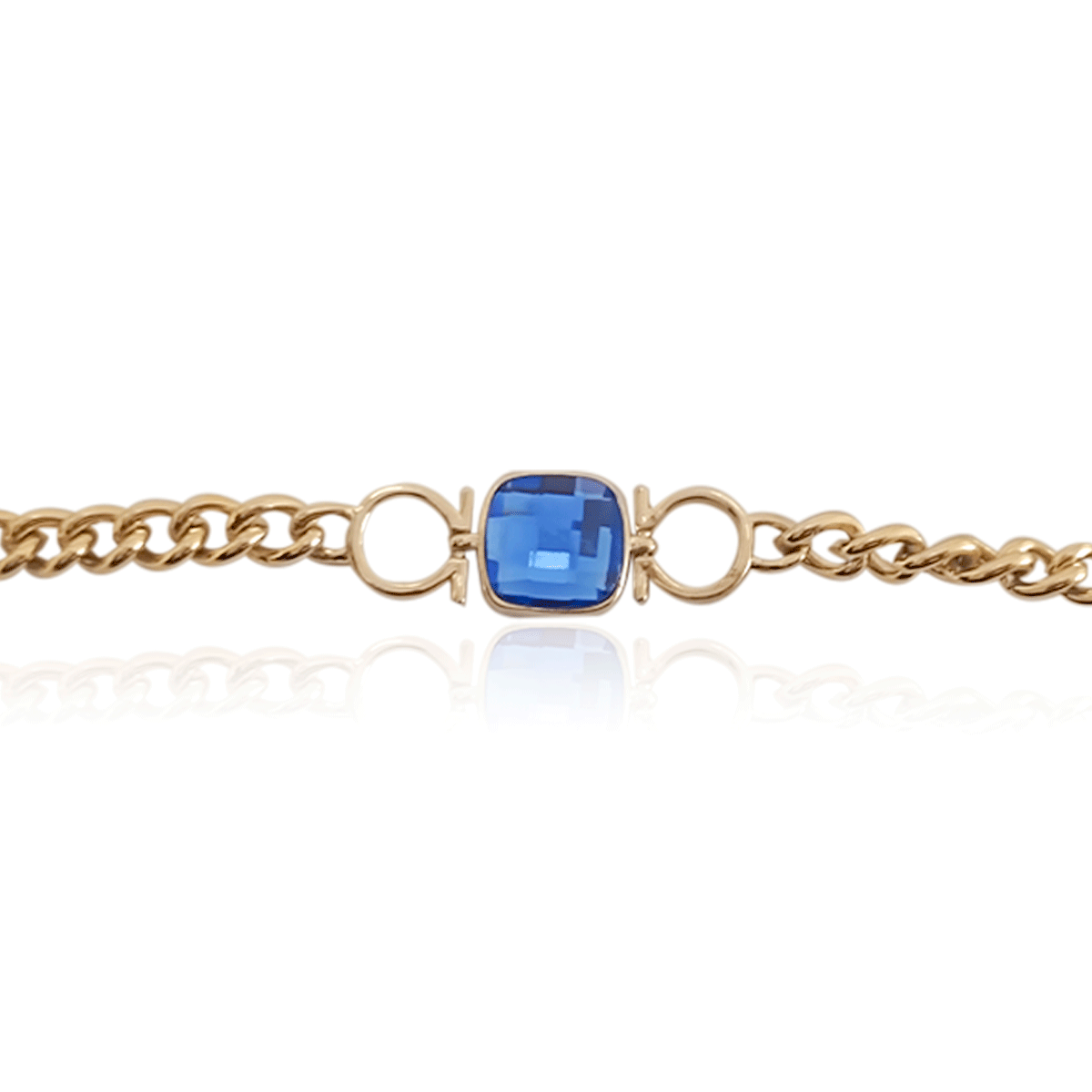 Pulsera Oro 18k Laminado #433 Dije con Piedra Azul Largo 10 cm Diámetro 5 cm