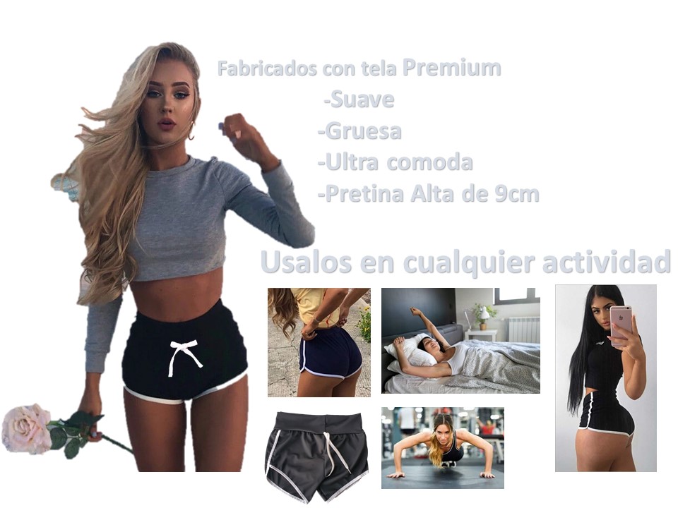 Short Mujer Licra Deportivo Fitness Pretina Alta Premium 