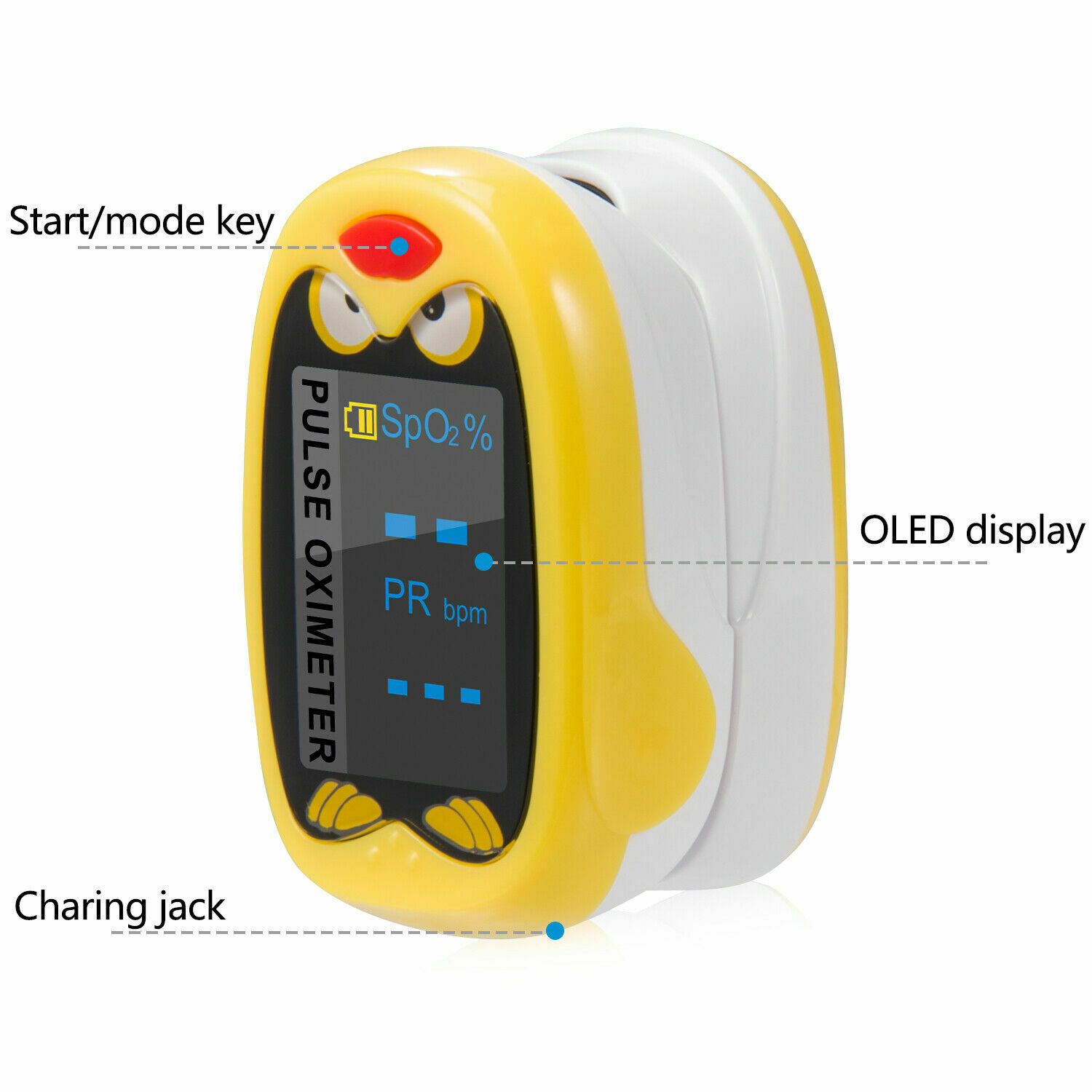 OXIMETRO DE PULSO PEDIATRICO RECARGABLE, PANTALLA OLED, MONITOR DE FC Y SPO2
