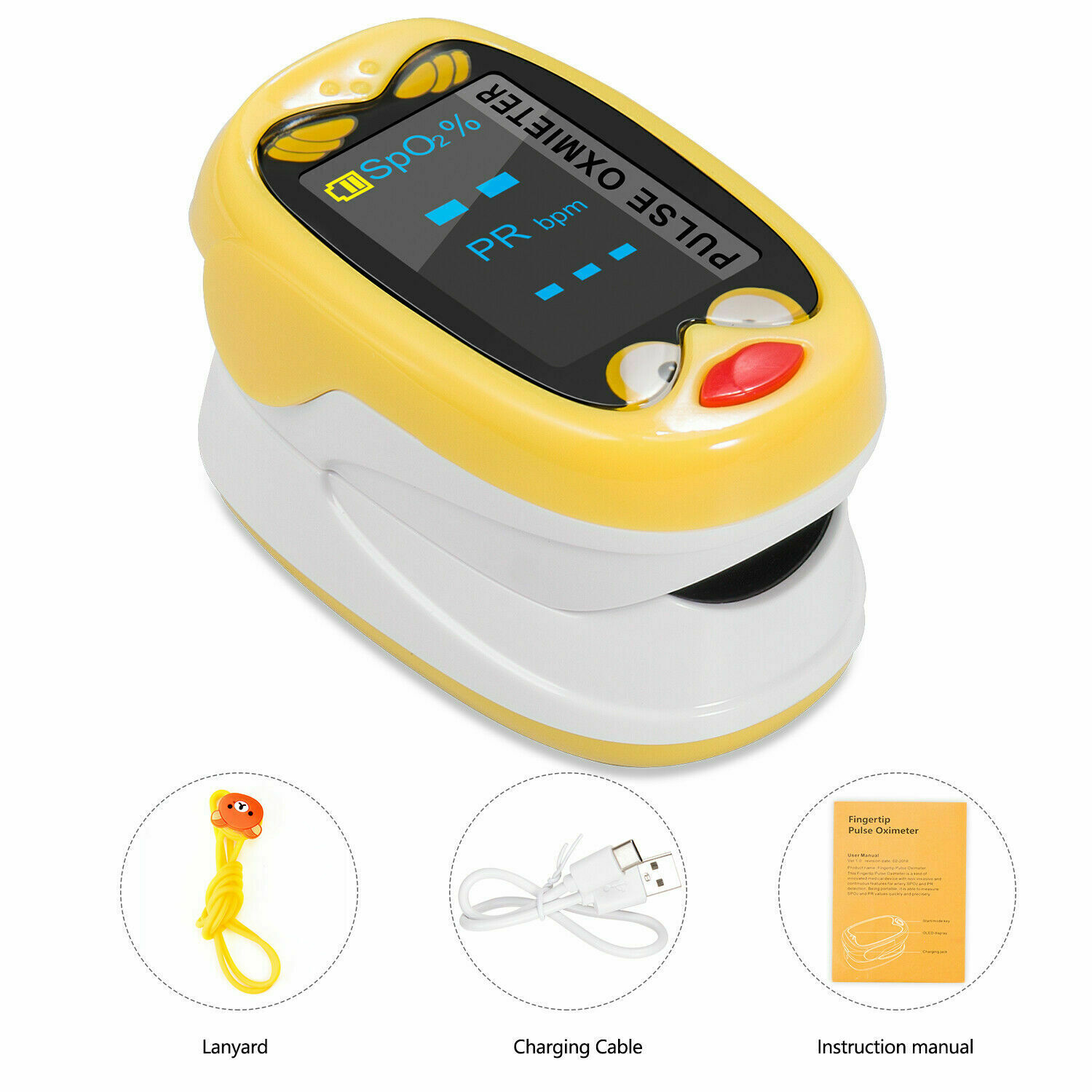 OXIMETRO DE PULSO PEDIATRICO RECARGABLE, PANTALLA OLED, MONITOR DE FC Y SPO2