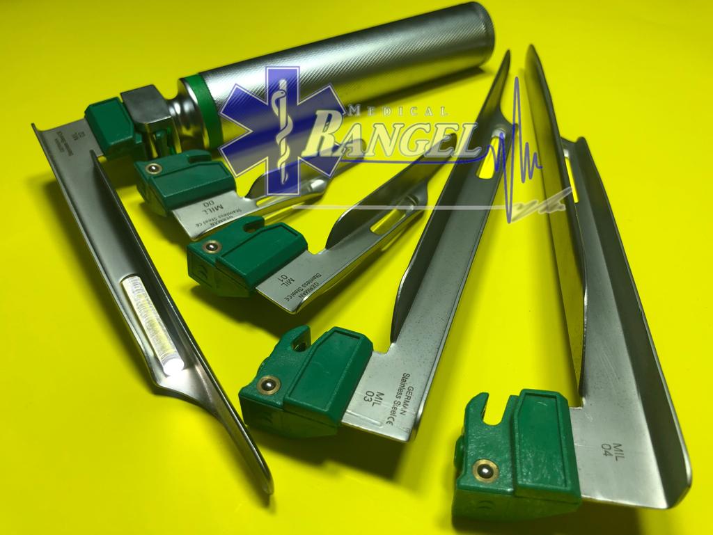 LARINGOSCOPIO MILLER SET 5 HOJAS Y 1 MANGO FIBRA OPTICA
