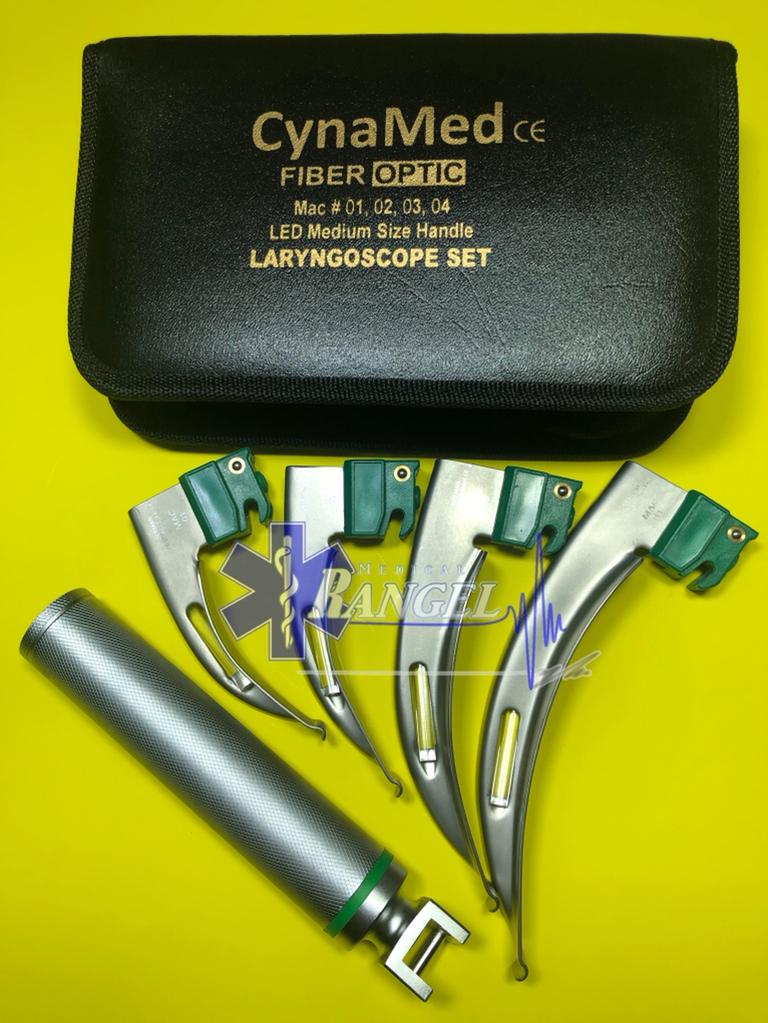 LARINGOSCOPIO MAC SET 4 HOJAS 1 MANGO FIBRA ÓPTICA