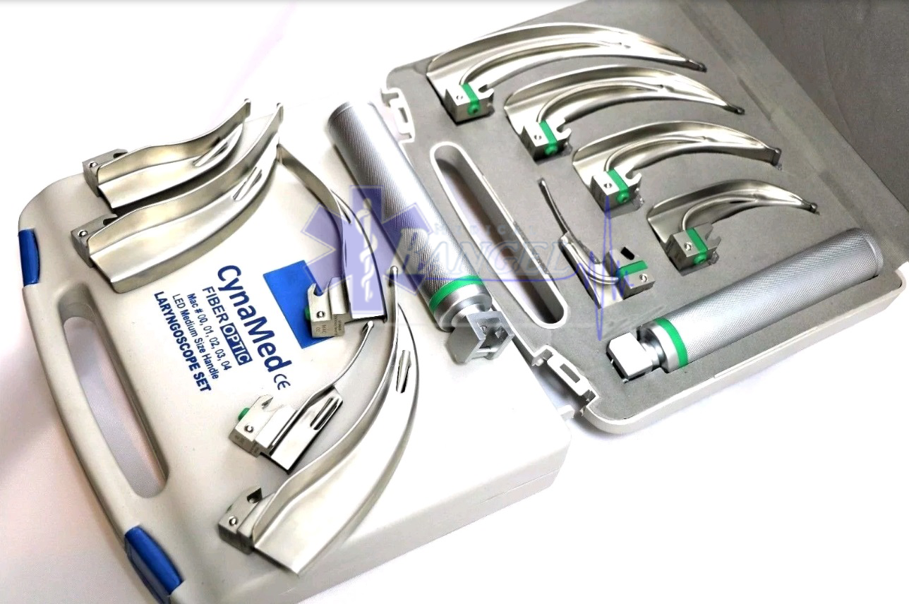 LARINGOSCOPIO MAC SET 5 HOJAS Y 1 MANGO FIBRA ÓPTICA RECUBIERTA PREMIUM