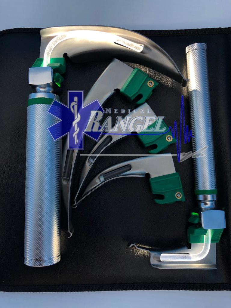 LARINGOSCOPIO SET 12 PZS. 5 HOJAS MAC, 5 HOJAS MILLER Y 2 MANGOS FIBRA ÓPTICA