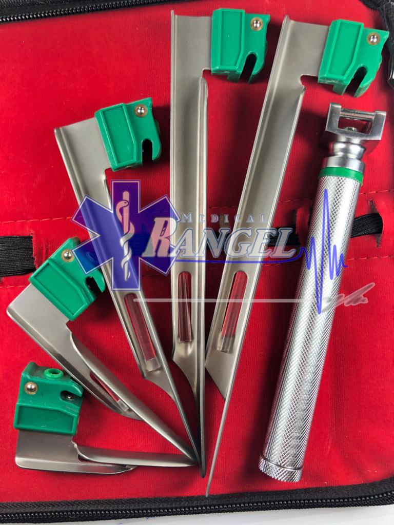 LARINGOSCOPIO SET 12 PZS. 5 HOJAS MAC, 5 HOJAS MILLER Y 2 MANGOS FIBRA ÓPTICA