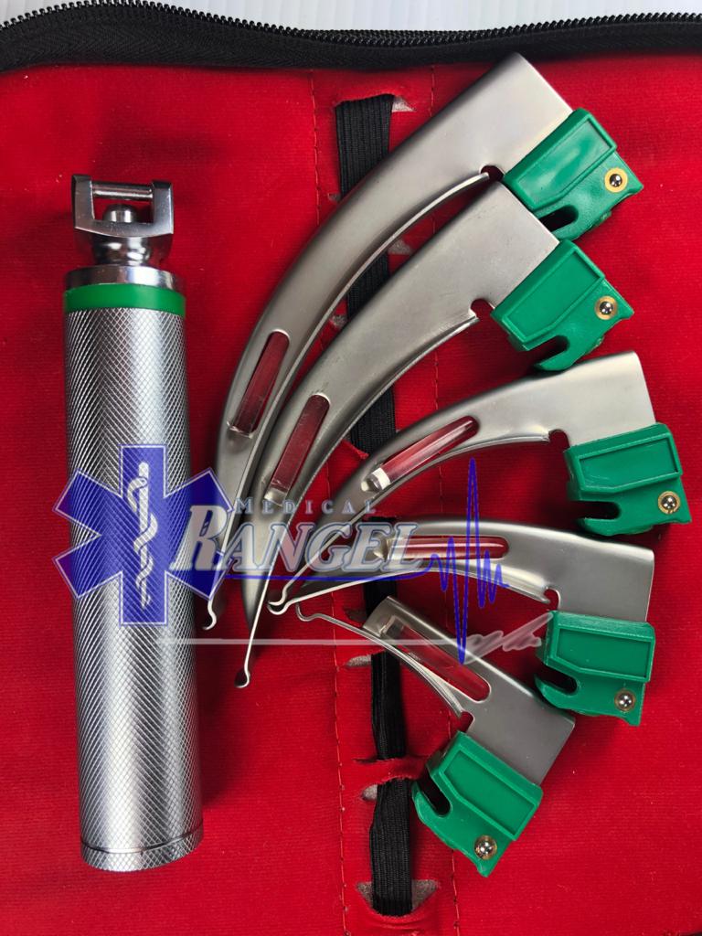 LARINGOSCOPIO SET 12 PZS. 5 HOJAS MAC, 5 HOJAS MILLER Y 2 MANGOS FIBRA ÓPTICA